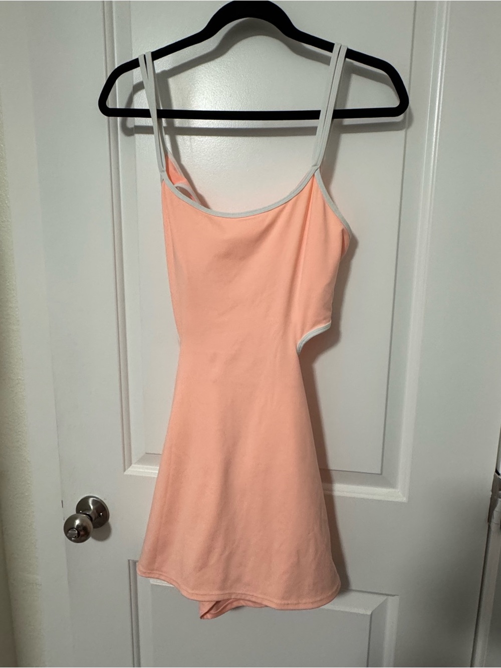 FP Movement by Free People Peach Asymmetrical Cutout Mini Dress with Cream Trim